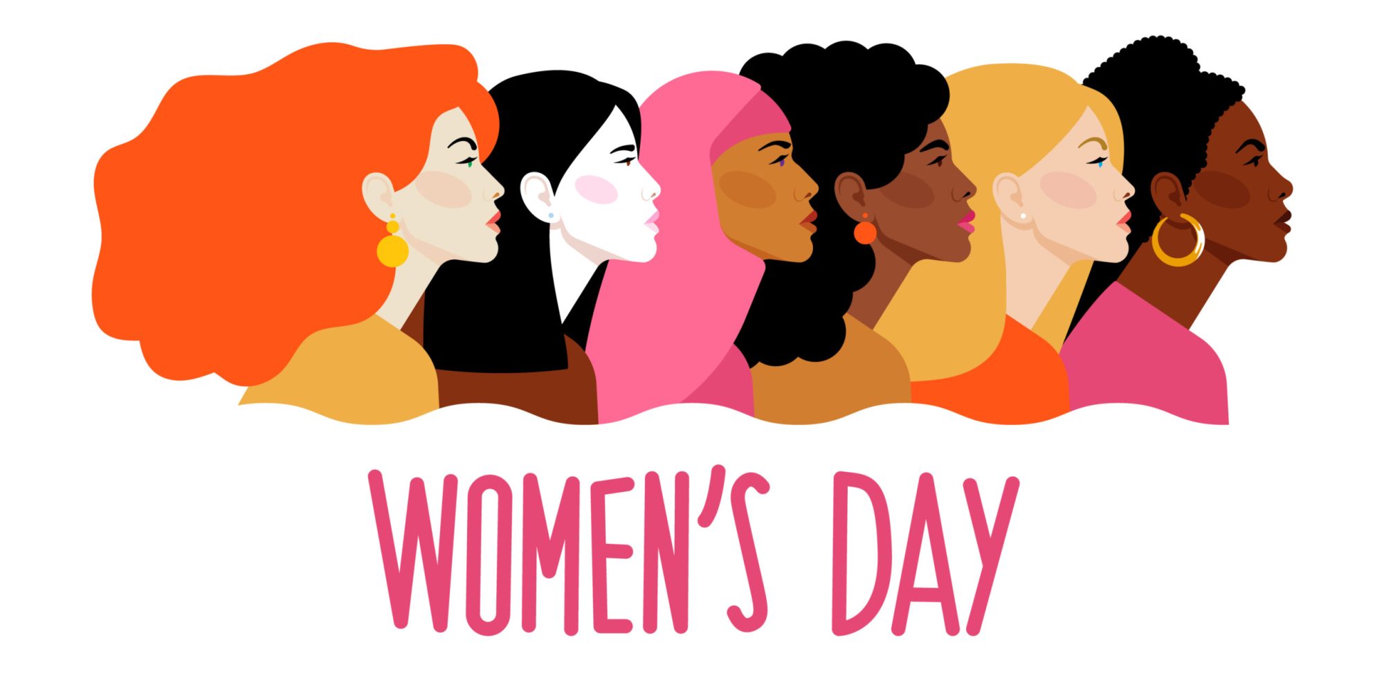 Illustration of diverse women in profile above 'Women's Day' text.